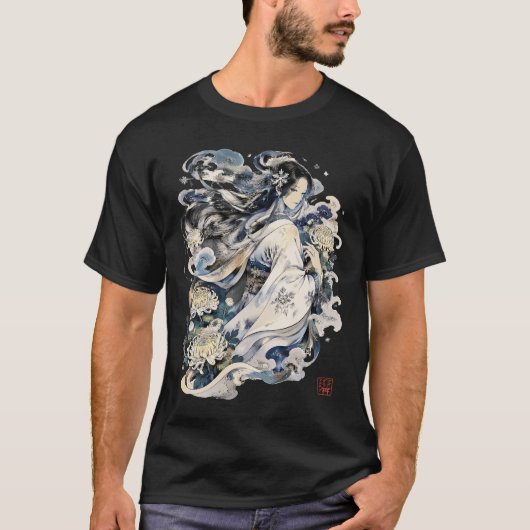 日本の雪女の芸術 | 着物の冬の妖怪 Tシャツ (正面)