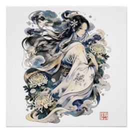 日本の雪女アート | 冬の妖怪 着物 ポスター