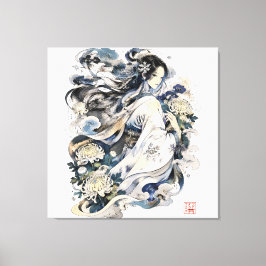 日本の雪女アート | 着物を着た冬の妖怪 キャンバスプリント