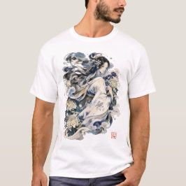 日本の雪女アート | 着物を着た冬の妖怪 Tシャツ