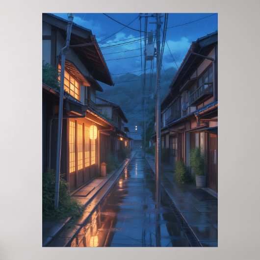 日本の霧雨ストリートアート ポスター (正面)