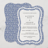 日本の青海波のエレガントなビーチウェディング 招待状 (正面/裏面)