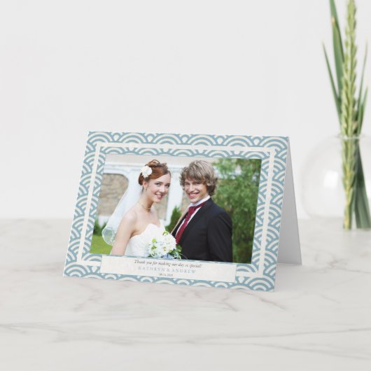 日本の青海波ウェディング感謝メッセージ/カスタムテキスト サンキューカード (正面)