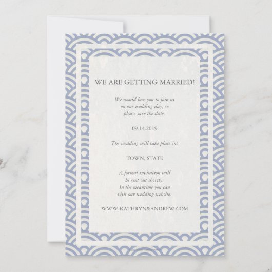 日本の青海波ウェディング セーブ・ザ・デート フラット フォト 招待状 (裏面)