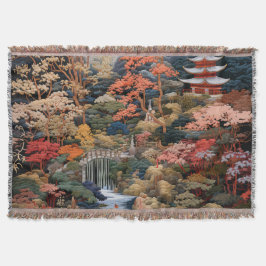 日本の風景アート:滝と村 スローブランケット