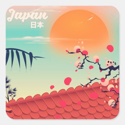 日本の風景 旅行ポスター スクエアシール (正面)