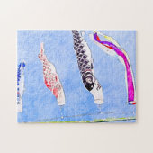 日本の飛んでいるコイ鯉登国旗 ジグソーパズル (横)