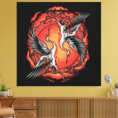 日本の飛んでいる鶴アジア美術 キャンバスプリント (インサイチュ (リビング))