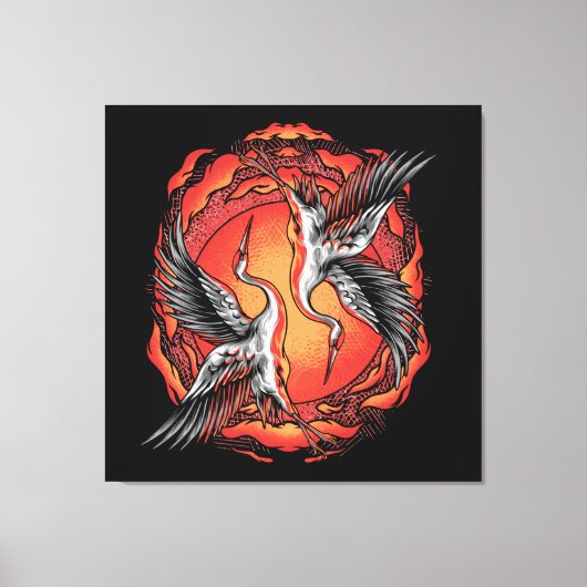 日本の飛んでいる鶴アジア美術 キャンバスプリント (正面)