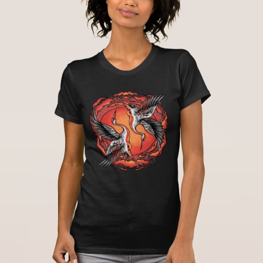 日本の飛翔闘鶴 アジアンアート Tシャツ (正面)