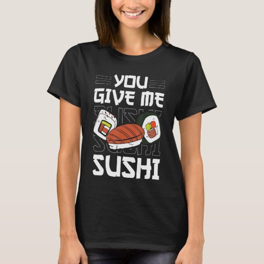 日本の食べ転がて与えの寿司 Tシャツ (正面)