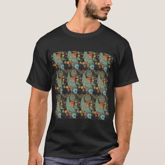 日本の魚のプリント Tシャツ (正面)
