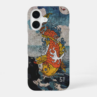 日本の鯉の月夜の飛躍アート iPhone 16ケース