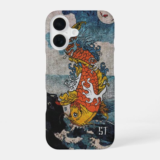 日本の鯉の月夜の飛躍アート iPhone 16ケース (裏面)