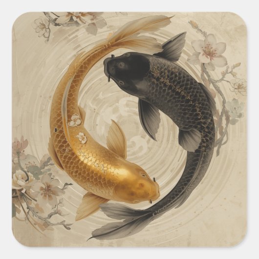 日本の鯉の絵画コレクション スクエアシール (正面)