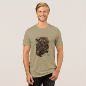 日本の鯉の魚 | 伝統的な和彫り トライブレンドTシャツ (正面全面)