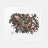 日本の鯉の魚 | 伝統的な和彫り フリースブランケット (正面(横))