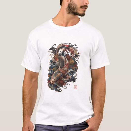 日本の鯉の魚 | 伝統的な日本タトゥー Tシャツ (正面)