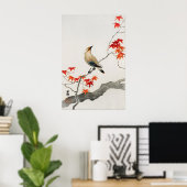 日本の鳥の壁画 紅い楓の植物学 ポスター (ホームオフィス)