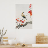 日本の鳥の壁画 紅い楓の植物学 ポスター (キッチン)