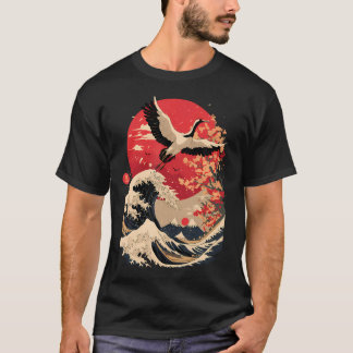 日本の鶴 日本の桜 Tシャツ