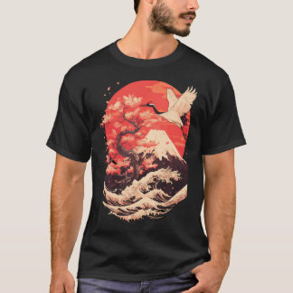 日本の鶴 桜 Tシャツ
