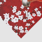 日本の鶴 白い桜 赤 薄葉紙 (詳細)