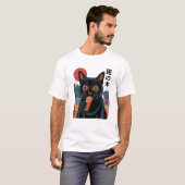 日本の黒猫とキャンディーバー - レトロな漫画スタイル Tシャツ (正面フル)
