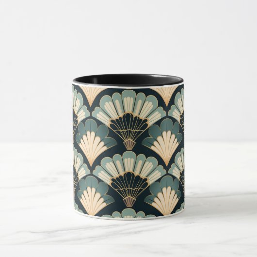 日本の-インスパイアティール(緑がかった色)&ベージュファン マグカップ (中央)