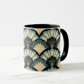 日本の-インスパイアティール(緑がかった色)&ベージュファン マグカップ (正面右)