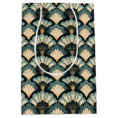 日本の-インスパイアティール（緑がかった色）&ベージュファン ミディアムペーパーバッグ (正面)