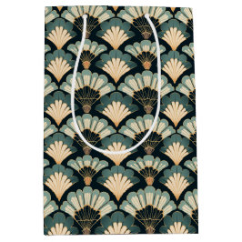 日本の-インスパイアティール（緑がかった色）&ベージュファン ミディアムペーパーバッグ