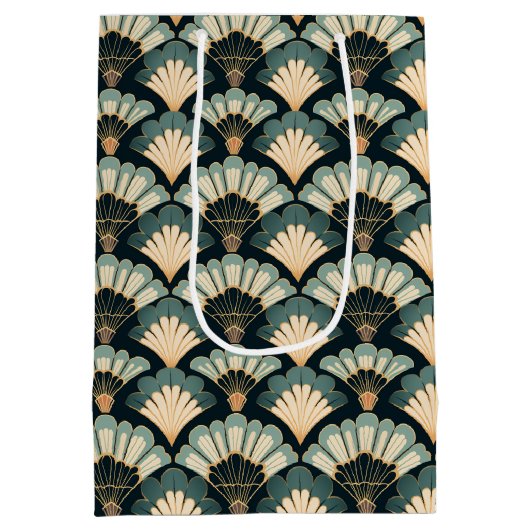 日本の-インスパイアティール（緑がかった色）&ベージュファン ミディアムペーパーバッグ (裏面)