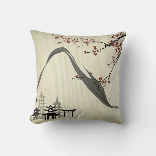 日本の,ヴィンテージ,さくらんぼの花,水彩,芸術, クッション (正面)