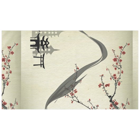 日本の,ヴィンテージ,さくらんぼの花，水彩，芸術， テーブルクロス (正面(横))
