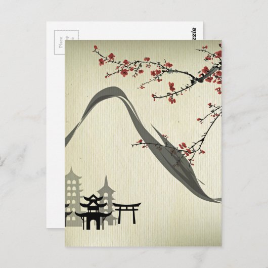 日本の,ヴィンテージ,さくらんぼの花，水彩，芸術， ポストカード (正面/裏面)