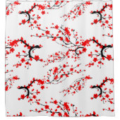 日本の,桜ツリー，さくらんぼの花，フローラアート    シャワーカーテン (正面)