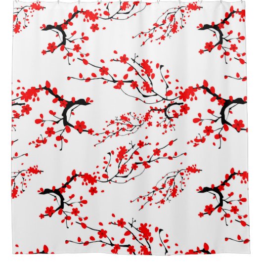 日本の,桜ツリー，さくらんぼの花，フローラアート    シャワーカーテン (正面)