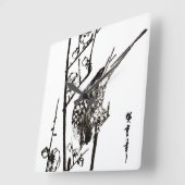 日本のBird on a Branch – 白黒 スクエア壁時計 (傾斜)