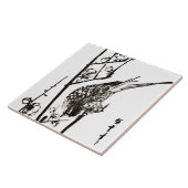 日本のBird on a Branch – 白黒 タイル (側面)