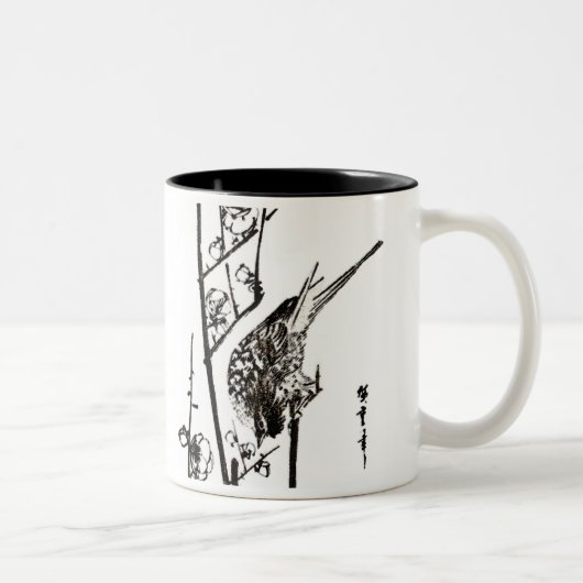 日本のBird on a Branch – 白黒 ツートーンマグカップ (右)