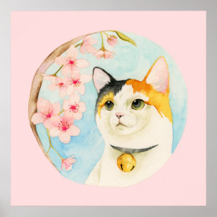 日本のCalico Cat Water Color絵画, ポップ・アートの Art ポスター