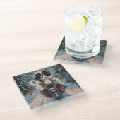 日本のChin Dog Riding Motorcycle Christmas ガラスコースター (アングル)