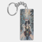 日本のChin Dog Riding Motorcycle Christmas キーホルダー (正面左)