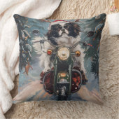 日本のChin Dog Riding Motorcycle Christmas クッション (ブランケット)