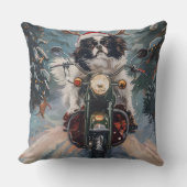 日本のChin Dog Riding Motorcycle Christmas クッション (正面)