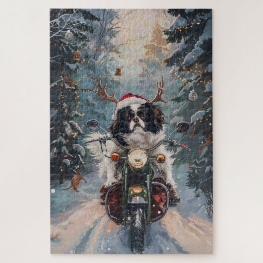 日本のChin Dog Riding Motorcycle Christmas ジグソーパズル (縦)