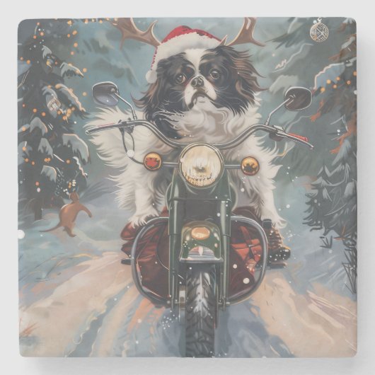 日本のChin Dog Riding Motorcycle Christmas ストーンコースター (正面)