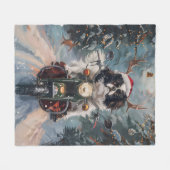 日本のChin Dog Riding Motorcycle Christmas フリースブランケット (正面(横))