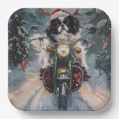 日本のChin Dog Riding Motorcycle Christmas ペーパープレート (正面)